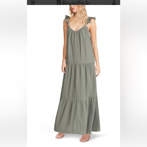 BB Dakota by Steve Madden Dresses & Skirts - BB Dakota by Steve Madden Ella Flutter Strap Cotton Maxi Dress, XS, sage